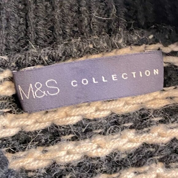 M&S Collection Black Off White Striped Knit Mock Neck Sweater Uk14 - Picture 6 of 12